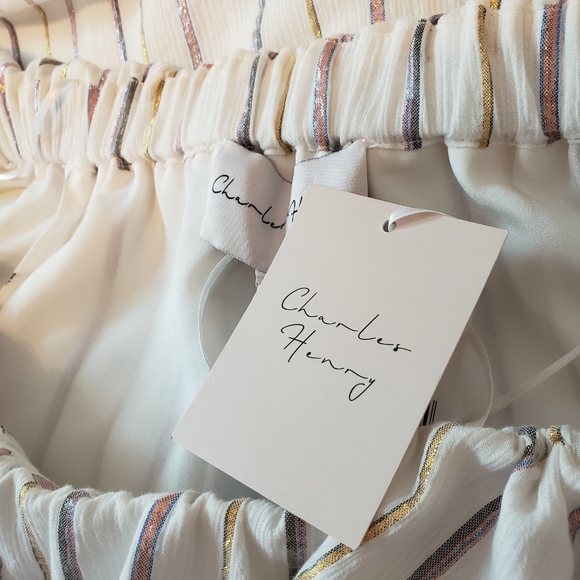 CHARLES HENRY Metallic Stripe Ivory Popover Dress Sz M NWT - Picture 5 of 15